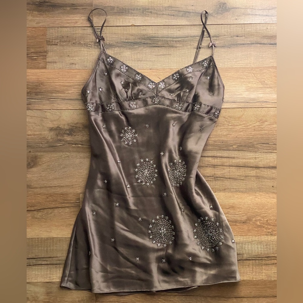 Victoria’s Secret Silk and Beaded Sleeves Top/ Mini dress Slip